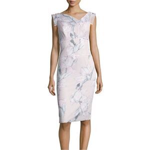 Black Halo Soft Pink Floral Midi Sheath Dress